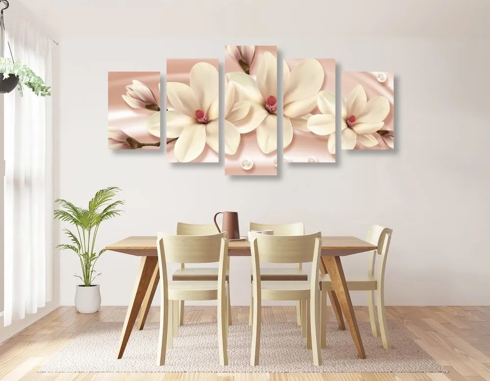 Quadri 5 pezzi – Magnolia di lusso con perle