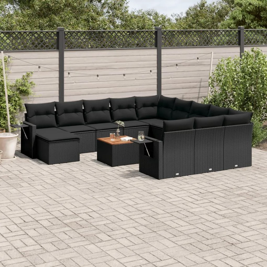 Set divani da giardino 13pz con cuscini nero in polyrattan