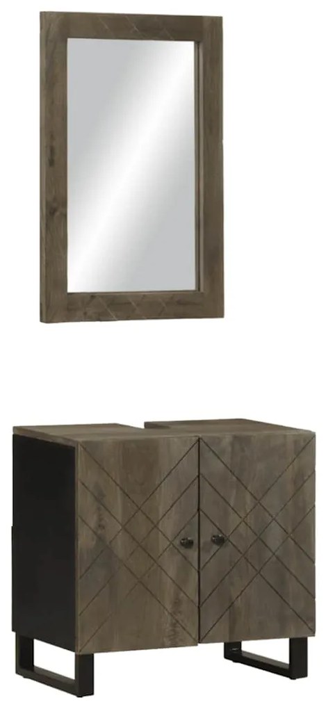 Set Mobili Da Bagno 2 Pz Nero İn Legno Massello Di Mango /