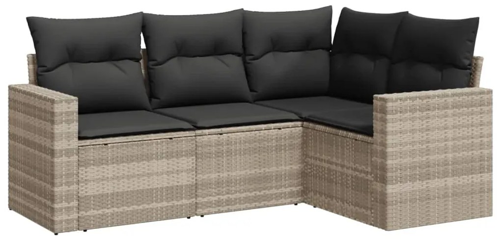 Set divano da giardino 4pz con cuscini grigio chiaro polyrattan