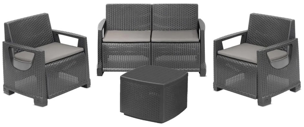 Salotto da giardino per 4 persone antracite ARONA con cuscini in poliestere grigio