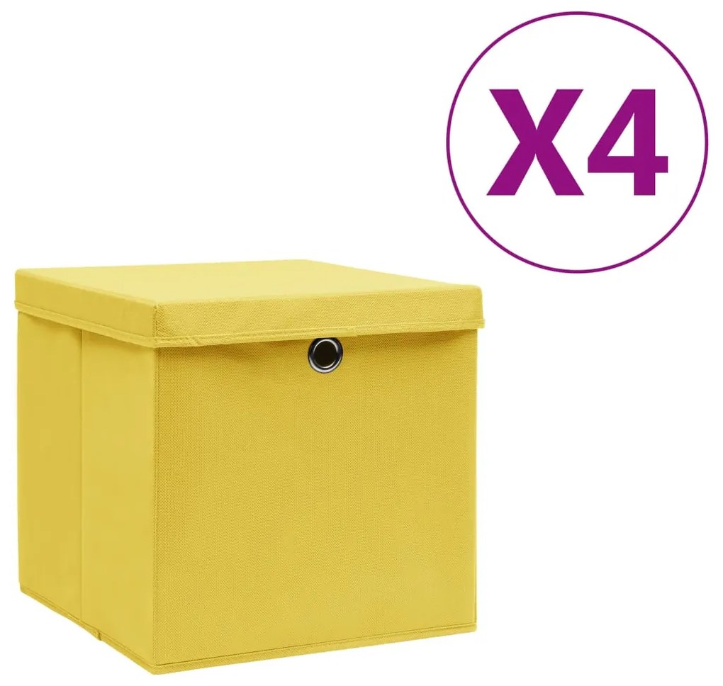 Contenitori Con Coperchi 4 Pz 28x28x28 Cm Giallo /