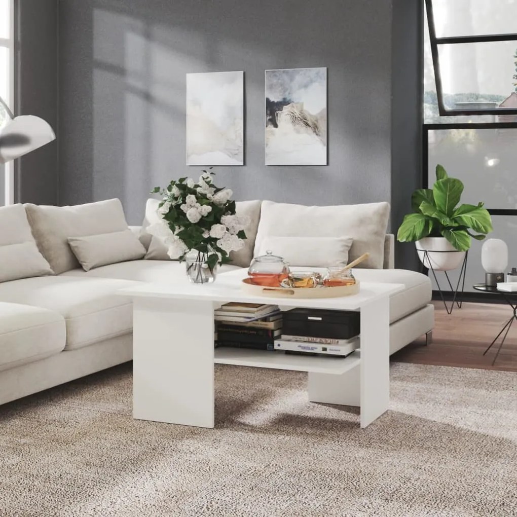 Tavolino Da Salotto Bianco 90x60x46,5 Cm İn Truciolato /
