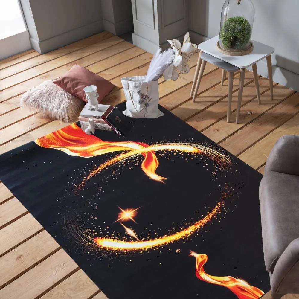 Tappeto nero con cerchio di fuoco Larghezza: 120 cm | Lunghezza: 180 cm