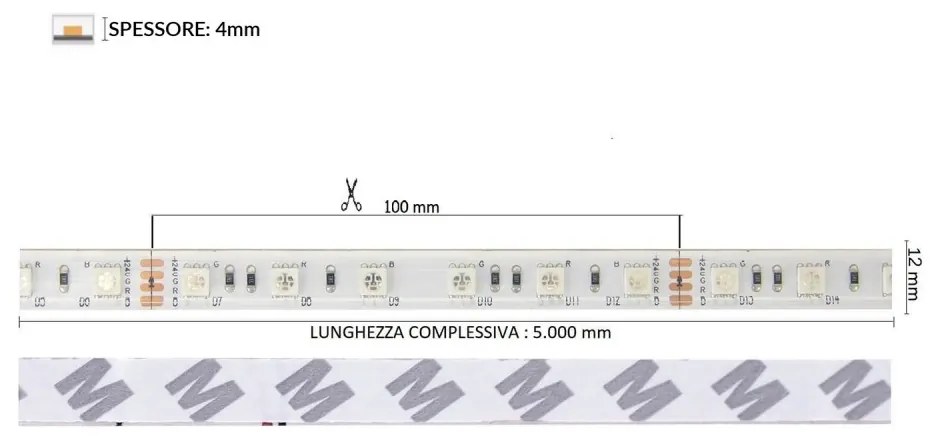 Striscia LED Professional 5050/60 - RGB - IP67 - 14,4W/m - 5m - 24V Colore RGB