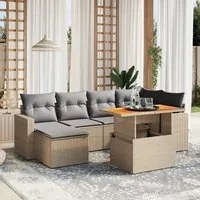 Set Divani da Giardino 7 pz con Cuscini Beige in Polyrattan 3271416