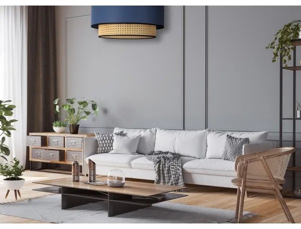 Duolla - Plafoniera BOHO 1xE27/15W/230V diametro 45 cm blu/rattan