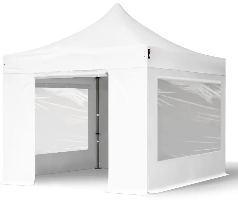 TOOLPORT 3x3 m gazebo pieghevole PVC con laterali (finestre panoramiche), PREMIUM acciaio, bianco - (600112)