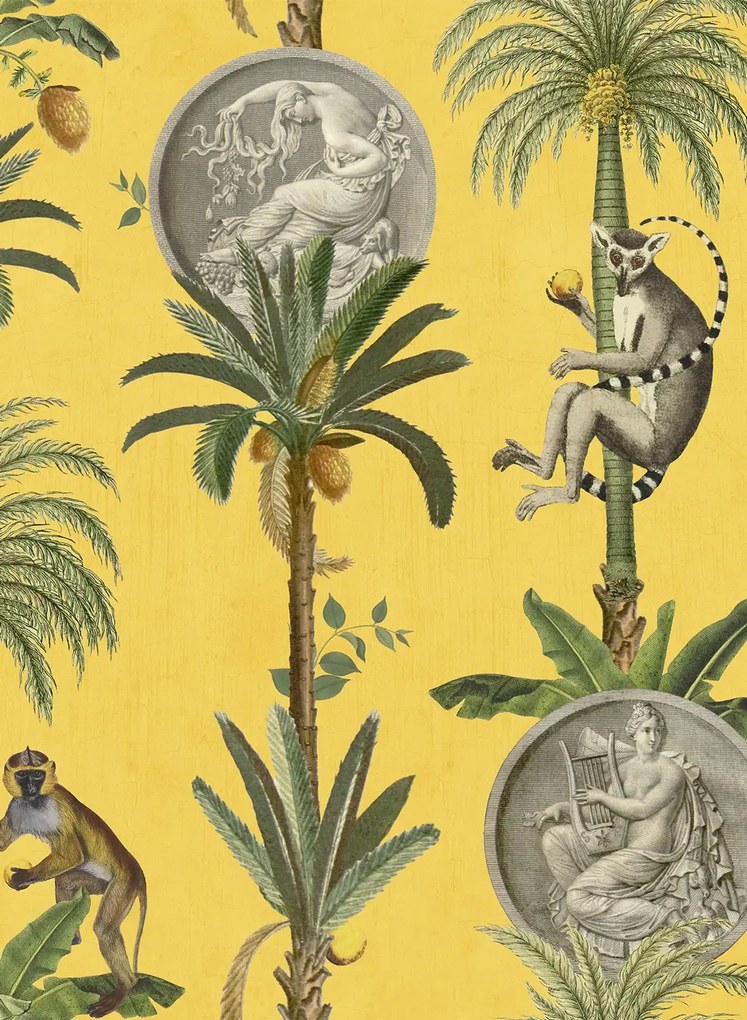 Coordonne Carta da parati Lemurs - Mustard