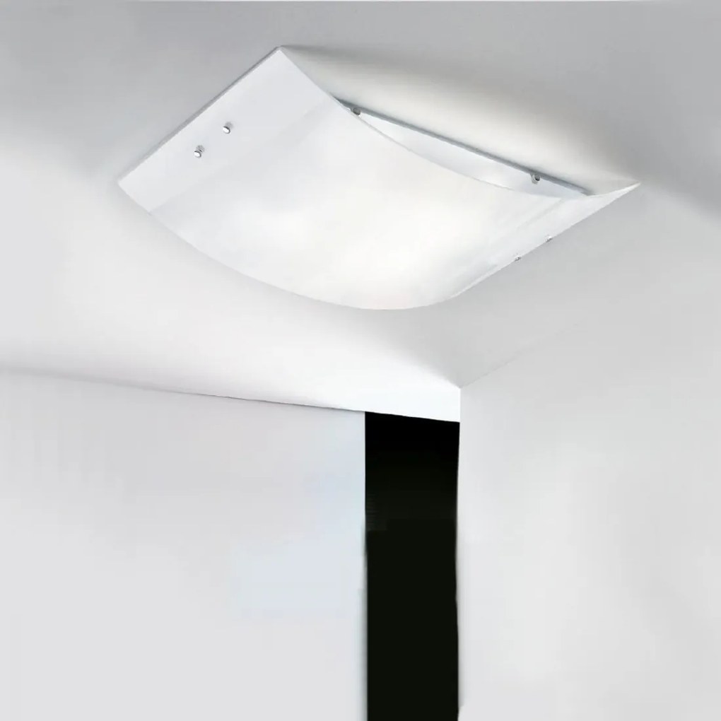 Plafoniera Contemporanea Michela Metallo Cromo E Vetro Bianco 45Cm 2 Luci E27