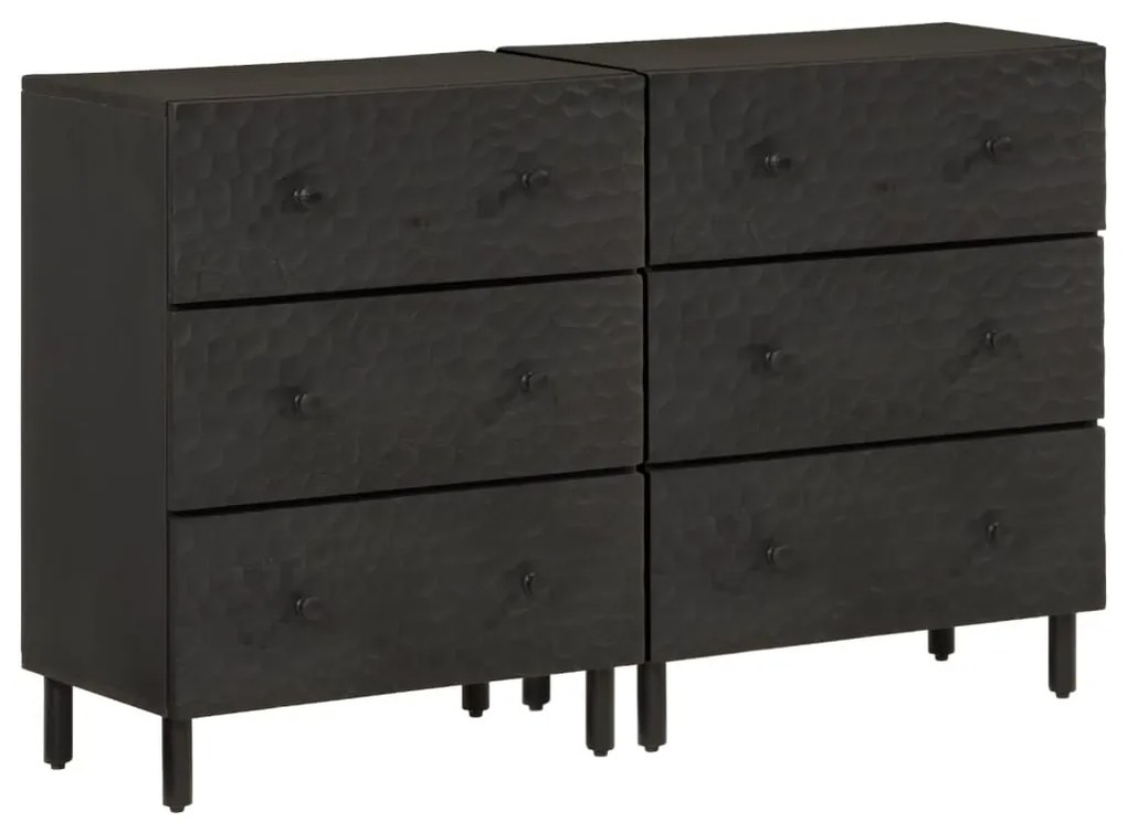Credenze 2 Pz Nero 60x33x75 Cm İn Legno Massello Di Mango /