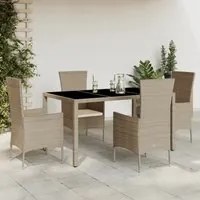 Set da Pranzo da Giardino 5 pz con Cuscini Beige in Polyrattancod mxl 89688