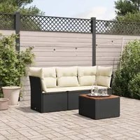 Set Divani da Giardino 4 pz con Cuscini Nero in Polyrattancod mxl 115342