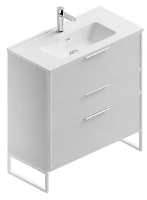 Mobile sottolavabo e lavabo Quadra bianco in mdf L 80 x H 93 x P 39 cm 1 vasca 3 cassetti