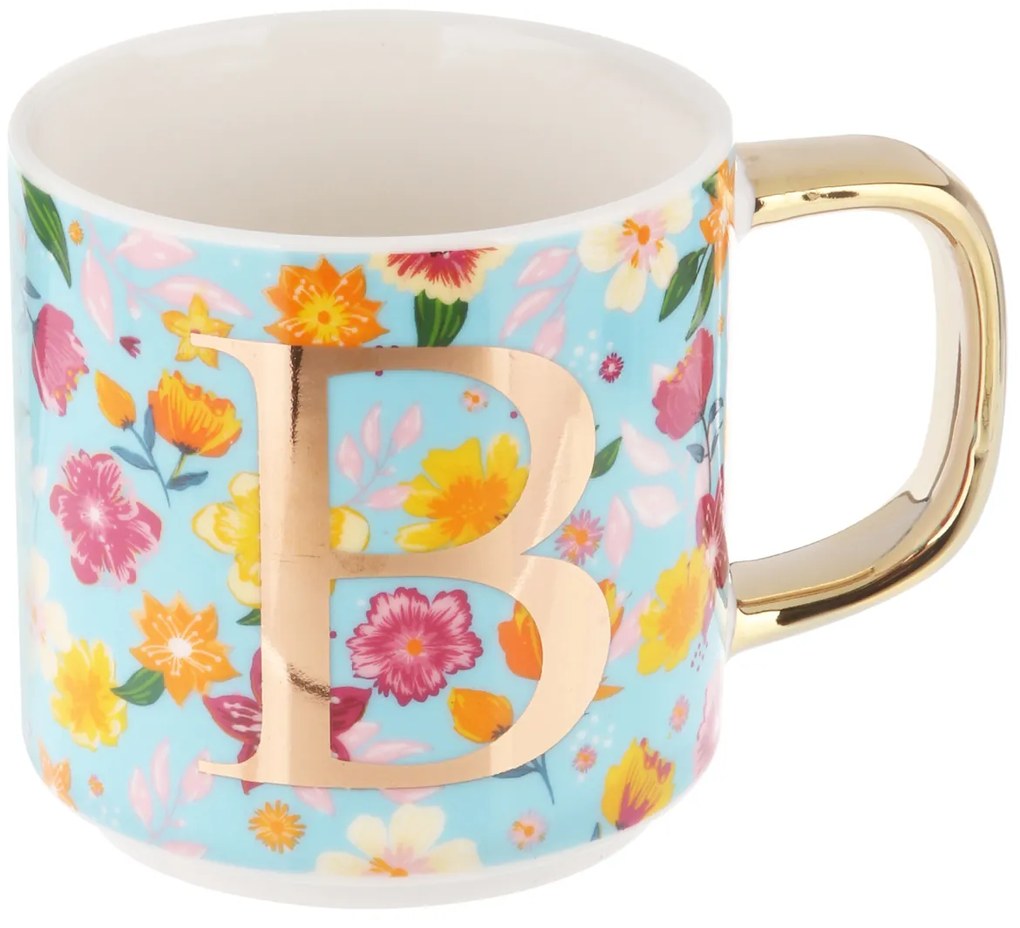 Mug fiori con lettera B in New Bone China, 350 ml