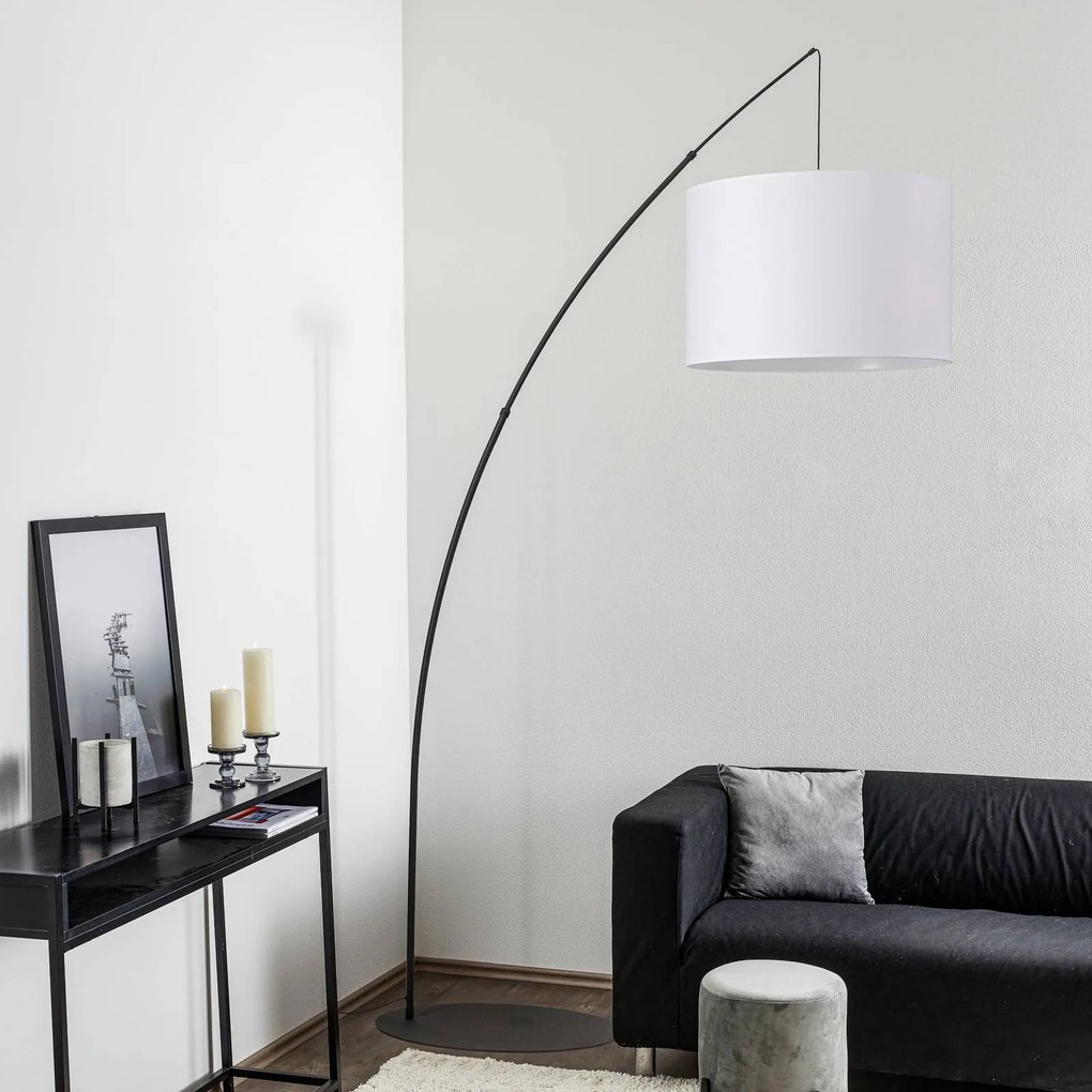 TK Lighting Piantana Moby White con paralume in tessuto