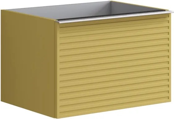 Mobile da bagno sospeso sotto lavabo Pixel stripes 2 cassetti L 60 x H 40 x P 45.5 cm giallo laccato opaco, con maniglia alluminio brillante