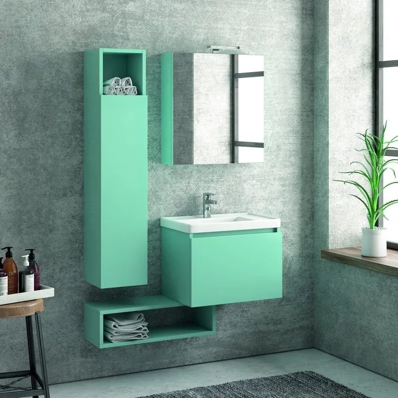 Composizione mobili bagno sospesi 60 cm con lavabo, colonna, specchio e pensile SP-60A - KAMALU