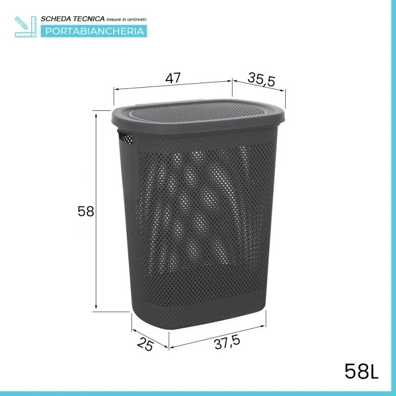 Portabiancheria con coperchio in plastica grigia scuro 58lt Kamala