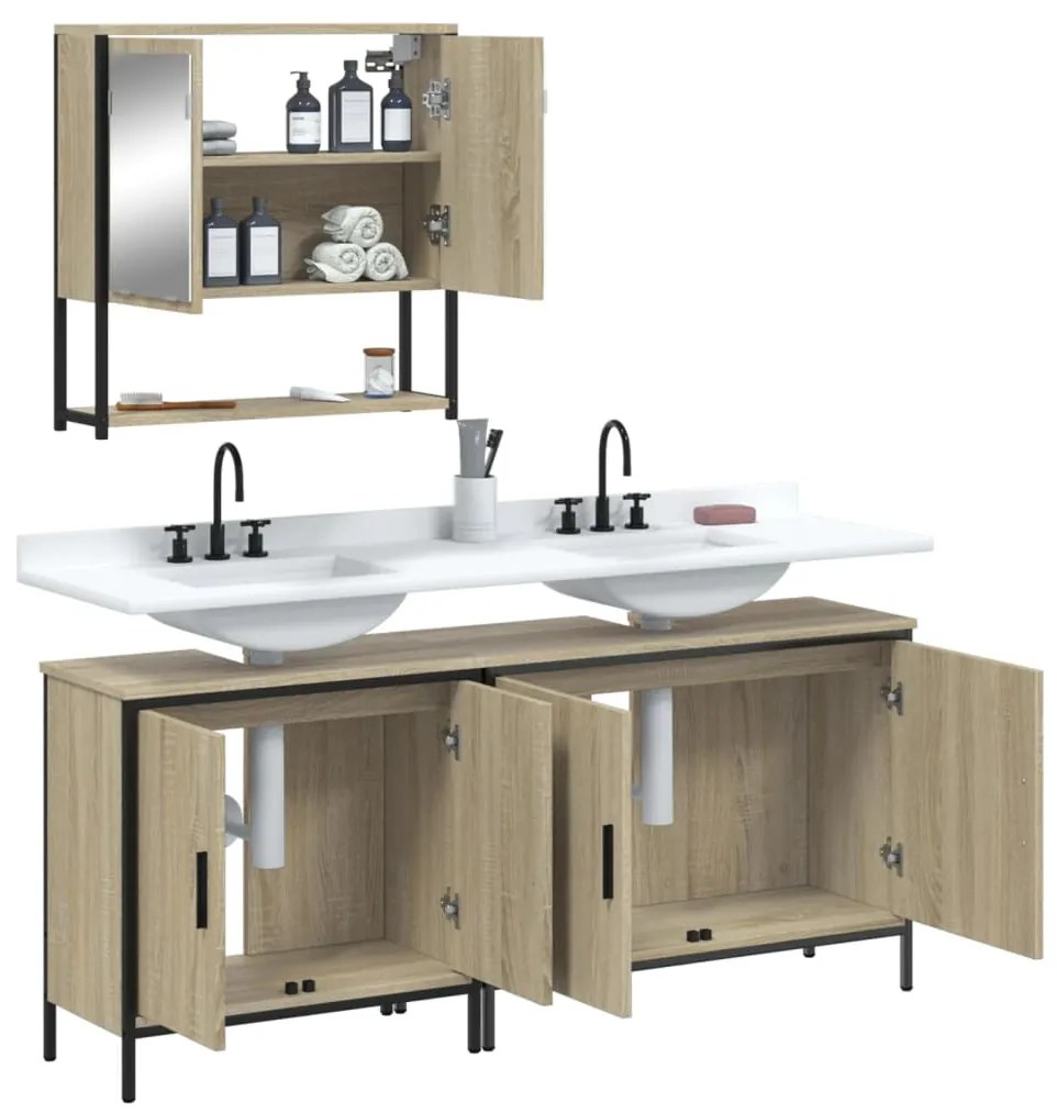 Set mobili da bagno 3 pz rovere sonoma in legno multistrato