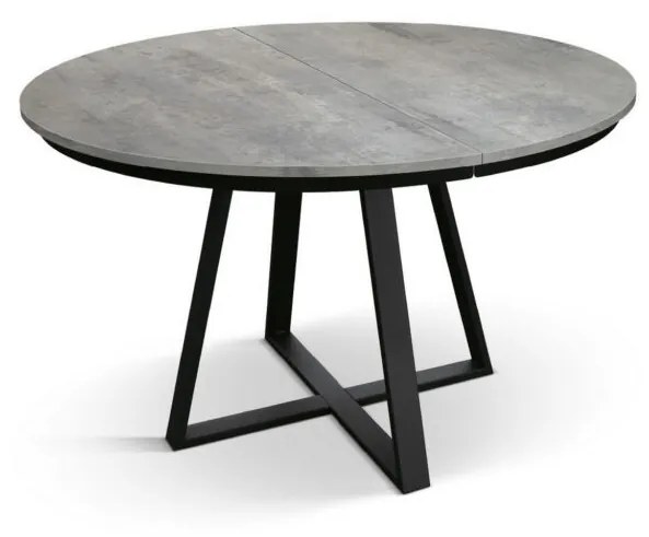 Tavolo rotondo PANTELLERIA in legno effetto grigio cemento con base a X in metallo antracite, allungabile ⌀120 cm – ⌀170 cm