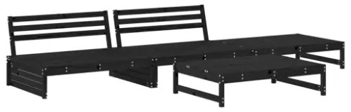 Set Salotto da Giardino 4 pz Nero in Legno Massello di Pino