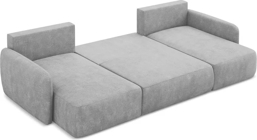 Divano angolare grigio chiaro allungabile/con contenitore (a U) con rivestimento in ciniglia Lilo – Makamii