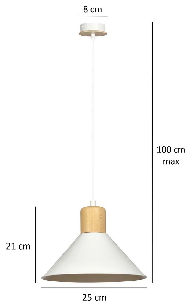 Sospensione Nordica 1 Luce Rowen In Acciaio Bianco E Legno