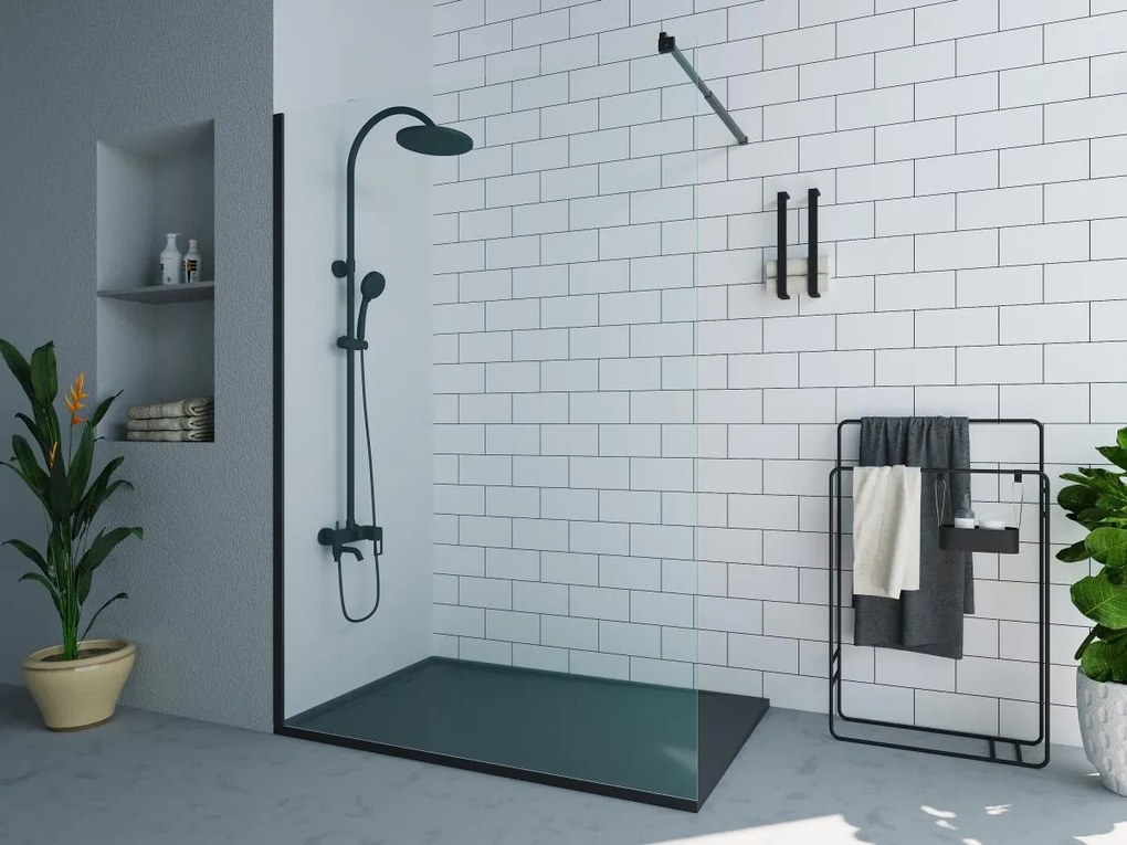 Porta per doccia walk-in 140 x 200 cm Nero opaco Stile industriale - DAREN