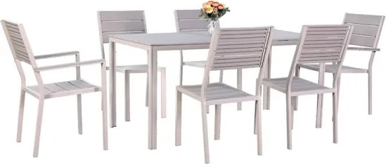 Set Tavolo E Sedie Da Giardino In Acciaio E Doghe In Resina Assos Beige