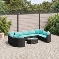 Set Divani da Giardino 10pz con Cuscini in Polyrattan Nero 3308404