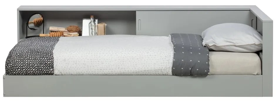 Letto singolo in pino grigio con contenitore 90x200 cm Connect - WOOOD