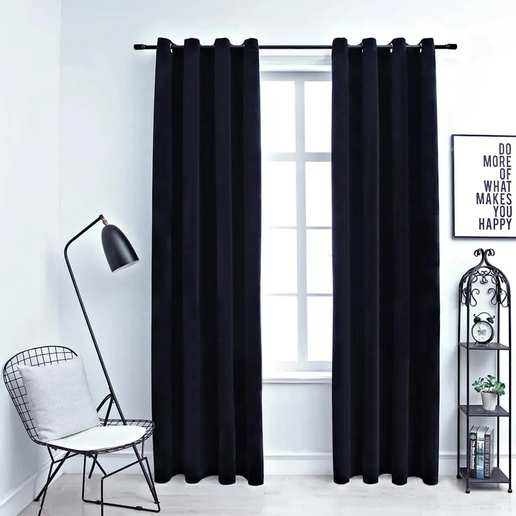 Tende Oscuranti Con Anelli 2 Pz Nere İn Velluto 140x225 Cm /
