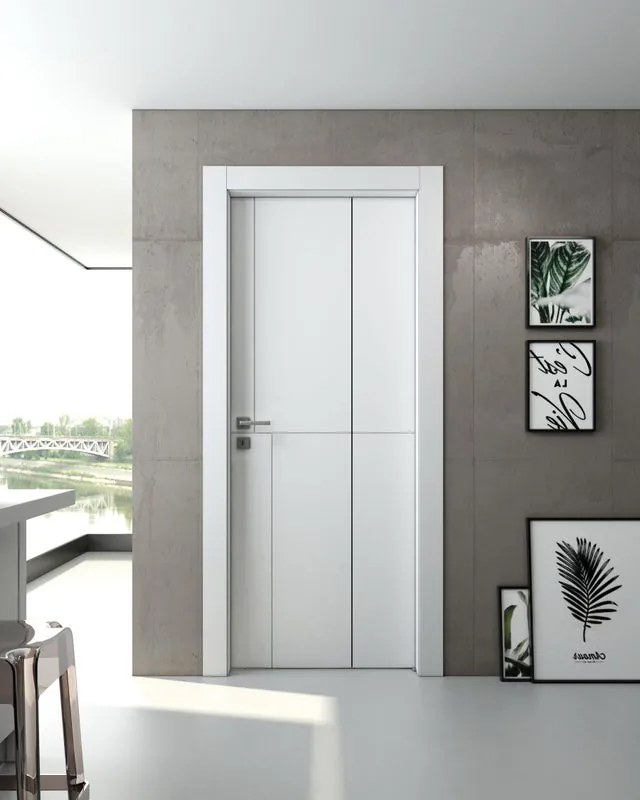 Porta interna pieghevole a libro asimmetrica Lione in legno colore bianco, L 80 x H 210 cm, apertura a destra