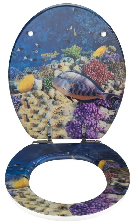 Sedile per wc con immagine 3D e chiusura facilitata Bellevue, 44,5 x 38 cm Fish - Wenko