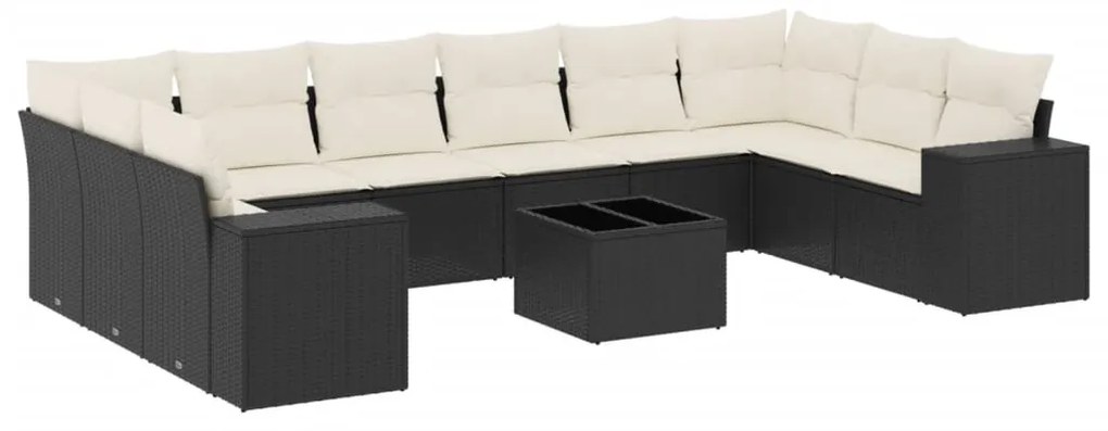 Set divani da giardino 11 pz con cuscini in polyrattan nero