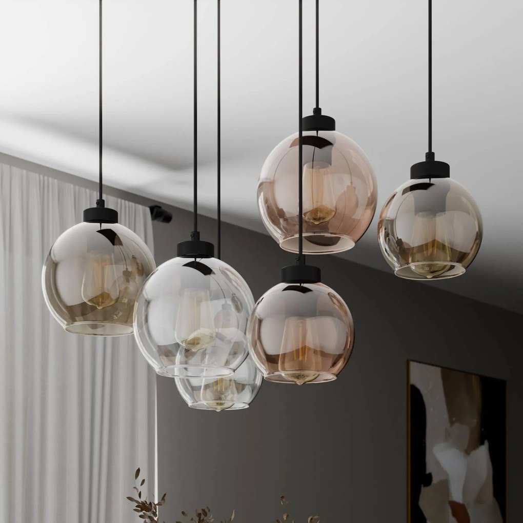Euluna Sospensione Cubus 6 luci trasparente/miele/marrone