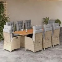 Set Pranzo da Giardino 9 pz con Cuscini Beige Misto Polyrattan 3213149