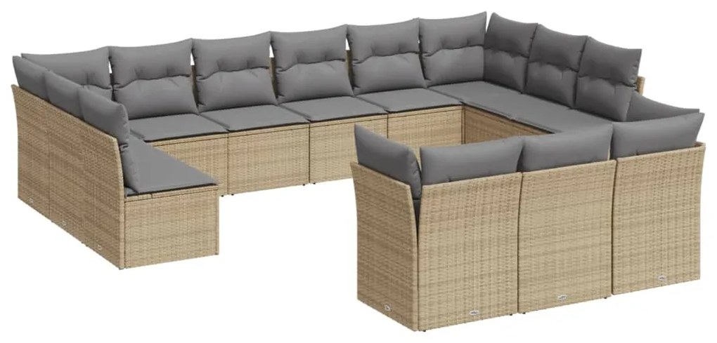 Set Divano da Giardino 13 pz con Cuscini Beige in Polyrattan