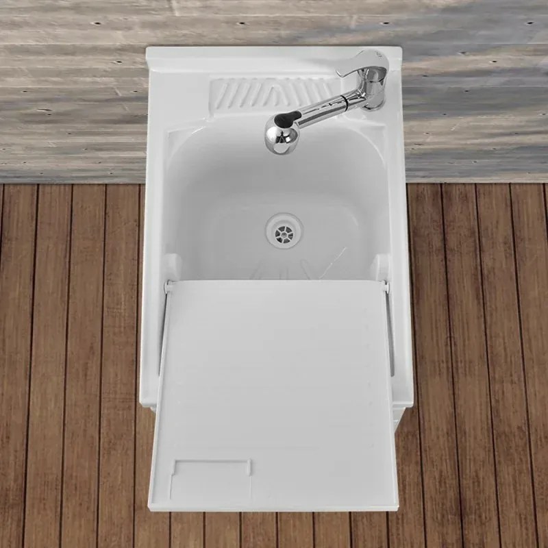 Mobile Lavatoio in Kit 45x60 cm con Vasca in Resina colore Bianco