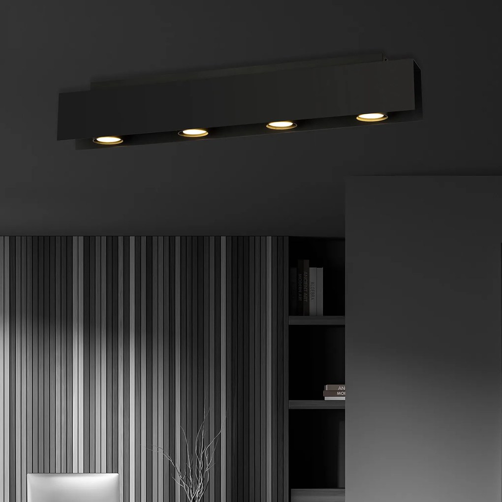 Plafoniera Moderna 4 Luci Cassiopea In Acciaio Nero