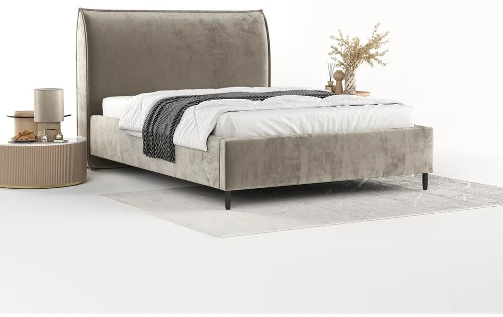 Letto matrimoniale imbottito beige con spazio contenitivo e rete 180x200 cm Shell - Maison de Rêve