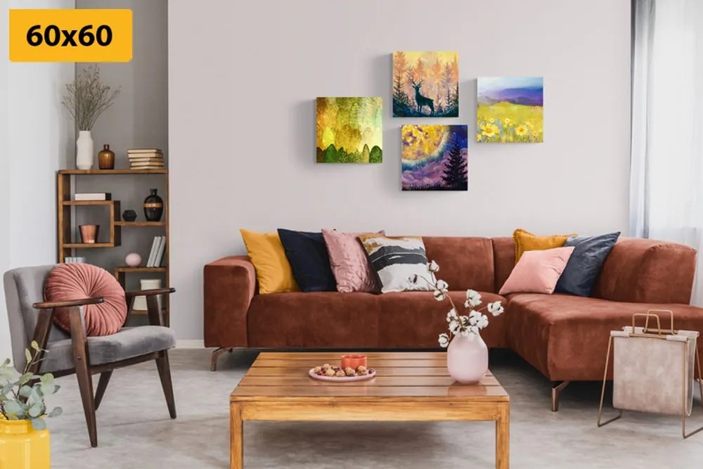Set di quadri – Storia di un cervo in imitazione di pittura a olio