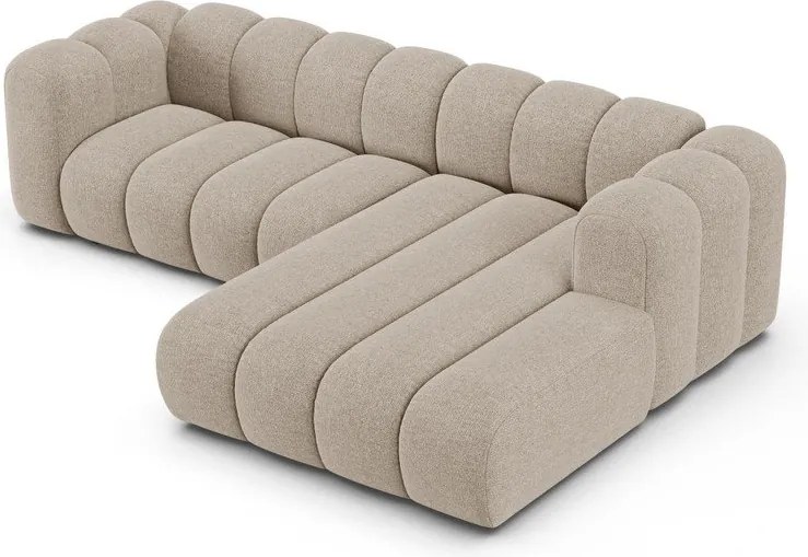 Divano angolare beige (con penisola a destra/con chaise lounge) con rivestimento in ciniglia Lupine – Micadoni