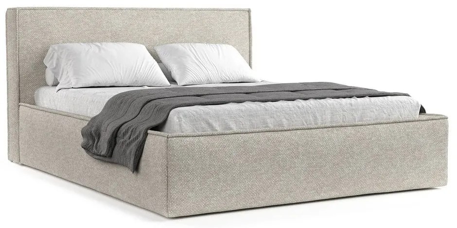 Letto matrimoniale imbottito beige con spazio contenitivo e rete 200x200 cm Lounge L - Maison de Rêve