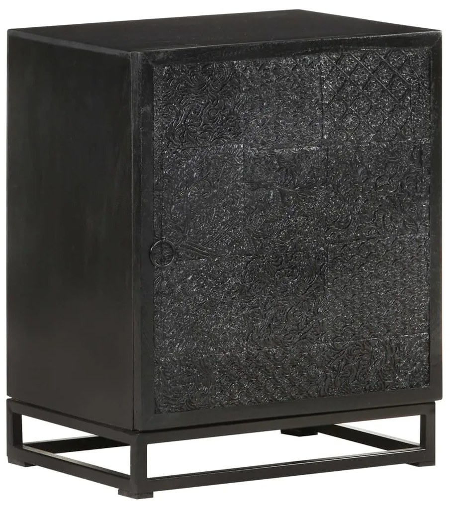 Comodino Nero 40x30x50 Cm İn Legno Massello Di Acacia E Mango /