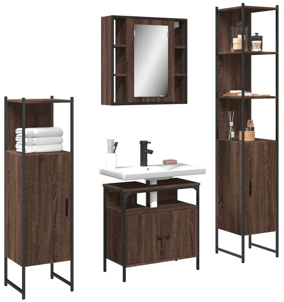 Set Mobili Da Bagno 4 Pz Rovere Marrone İn Legno Multistrato /