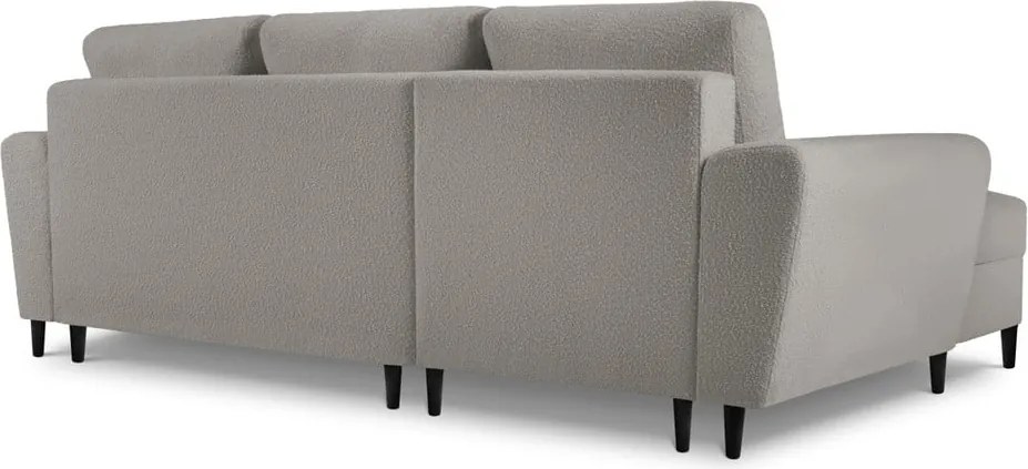 Divano angolare grigio chiaro allungabile e con contenitore (con penisola a sinistra/con chaise lounge) con rivestimento in bouclé Kyoto – Cosmopolitan Design