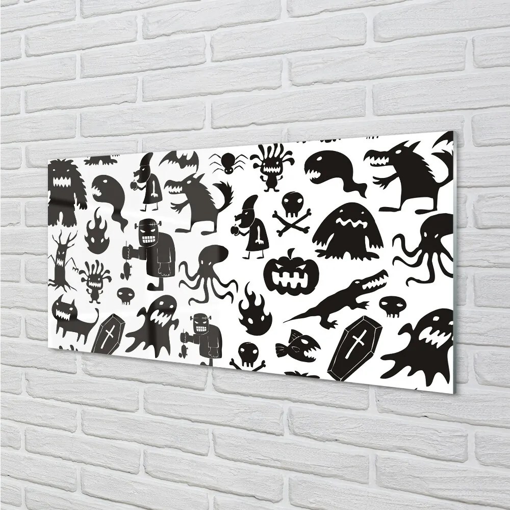 Quadro di vetro Sfondo bianco creature nere 140x70 cm