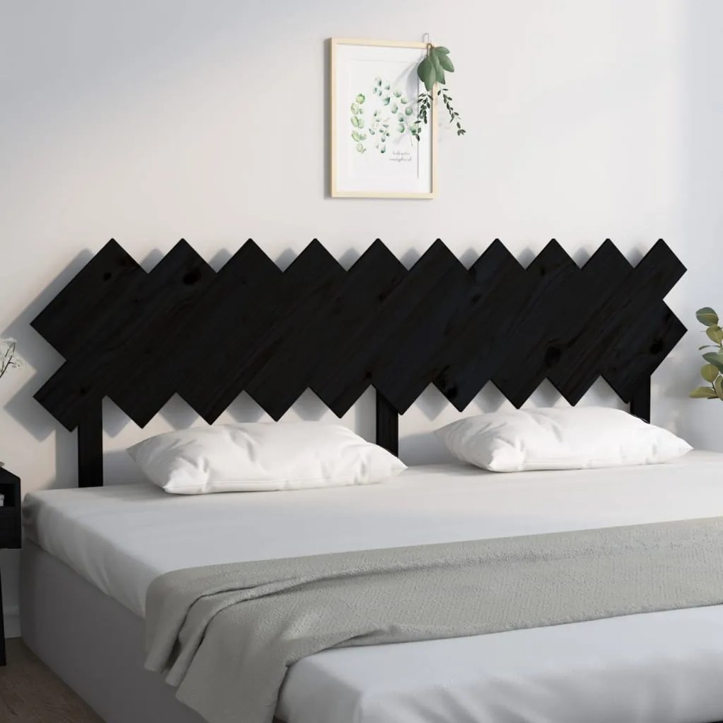 Testiera Per Letto Nera 196x3x80,5 Cm İn Legno Massello Di Pino /